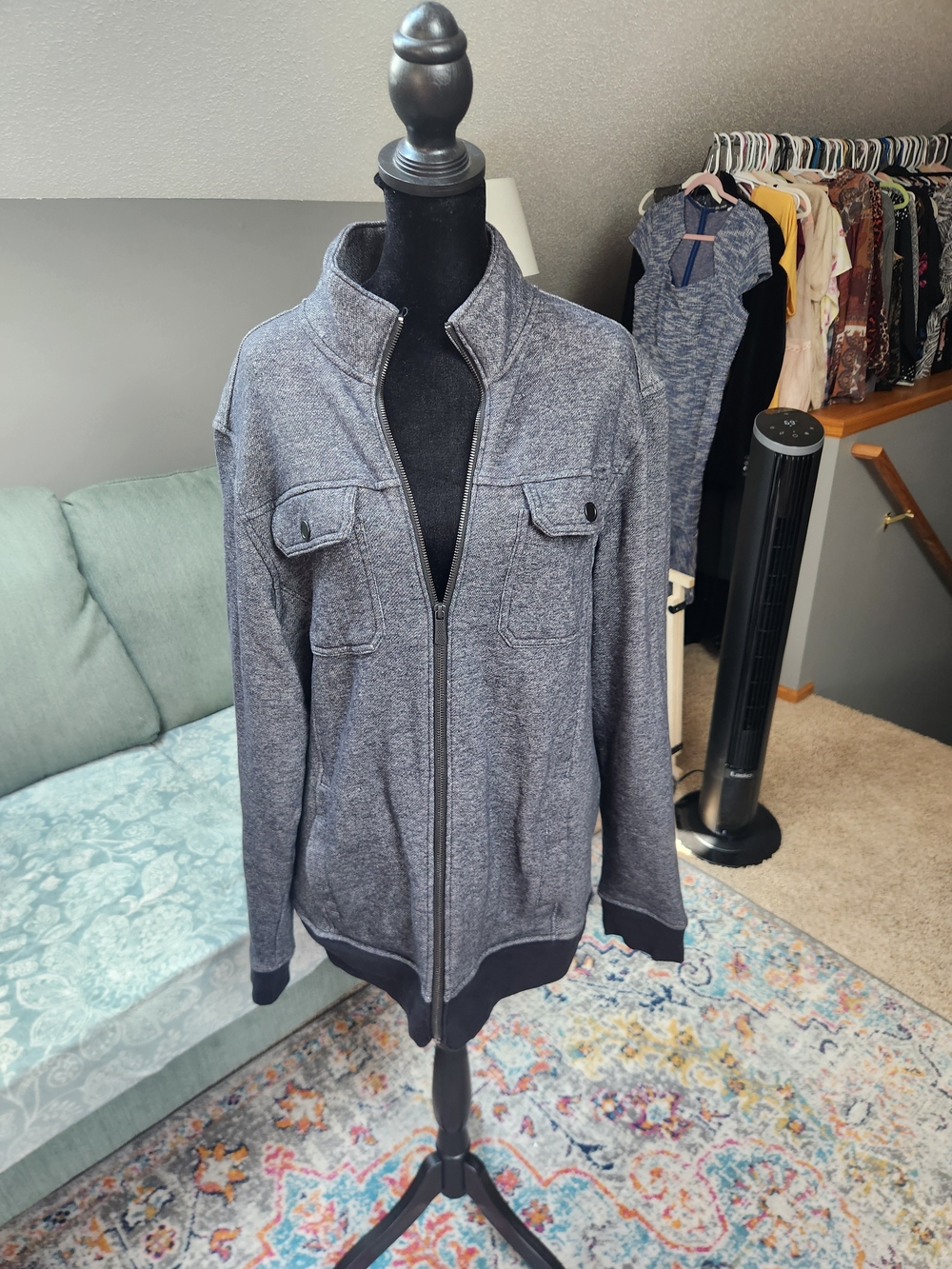 Apt. 9 Charcoal Heather Zip-Up Shirt Jacket Shacket Large Cotton! Kohls